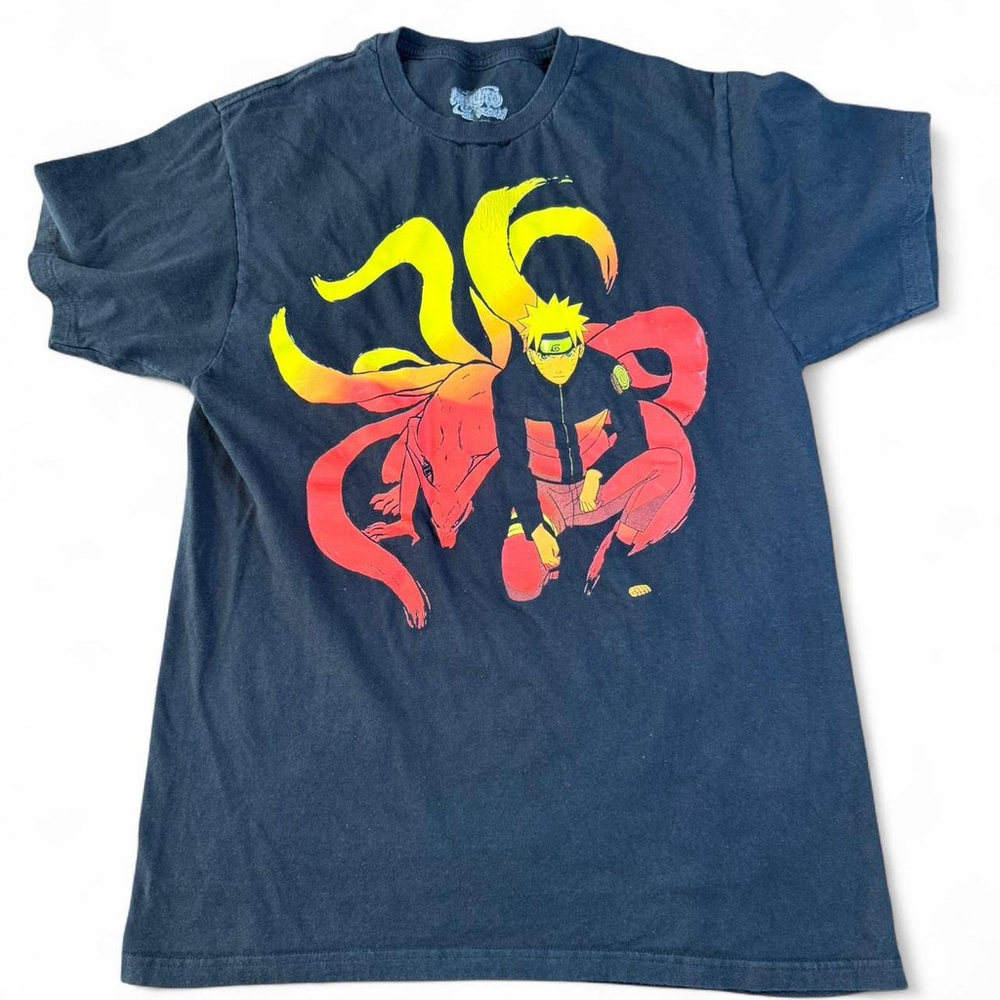 Black Naruto tee with bold orange and yellow graphic size medium